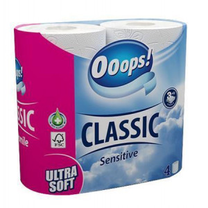 Toaletní papír "Ooops!", 3-vrstvý, 4 kotouče, sensitive