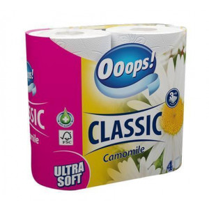 Toaletní papír "Ooops!  Classic", 3-vrstvý, 4 role, heřmánek