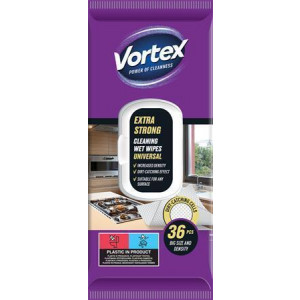Vlhčené utěrky, univerzální, extra silné, s uzávěrem, 36 ks, VORTEX