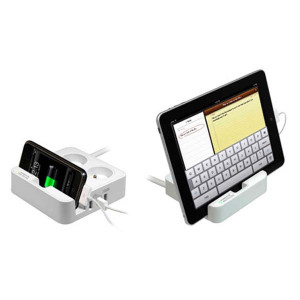 Logo 2 zásuvky, bílá, 3x USB, se stojánkem na tablet,mobil