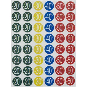 Slevové etikety, barevné, -20 až -50 %, kruhové, průměr 24 mm, 240 etiket/balení, APLI 101373