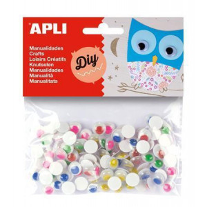 Samolepicí pohyblivé oči "Creative", mix barev, 75 ks, APLI 13266