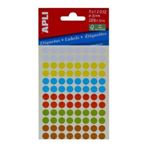 Etikety, různé barvy, kruhové, průměr 8 mm, 288 etiket/balení, APLI