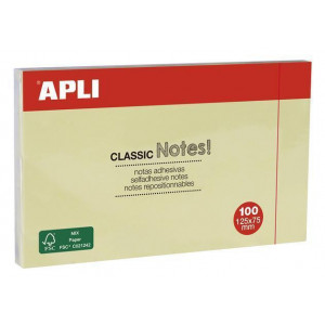 Samolepicí bloček "CLASSIC", žlutá, 75 x 125 mm, 100 listů, APLI 10976