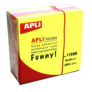 Samolepicí bloček "FUNNY", mix barev, 51 x 51 mm, 250 listů, APLI 11596