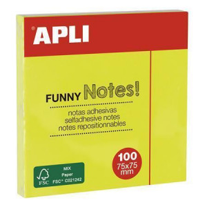 Samolepicí bloček "FUNNY", žlutá, 75 x 75 mm, 100 listů, APLI 11897