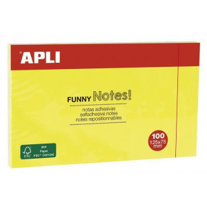 Samolepicí bloček "FUNNY", žlutá, 75 x 125 mm, 100 listů, APLI 15002