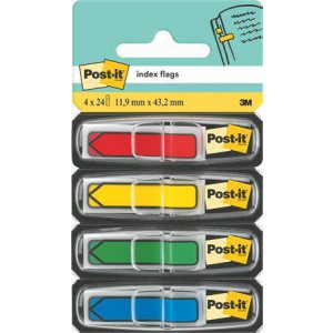 Samolepicí záložky se zásobníkem, mix barev, 12 x 43 mm, 4x 24 listů, tvar šipky, 3M POSTIT 70001449