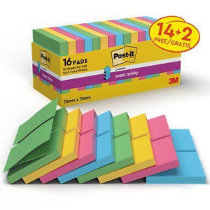 Samolepicí bloček "Super Sticky", mix barev, "Z", 76 x 76 mm, 16x 90 listů, 3M POSTIT 7100234249