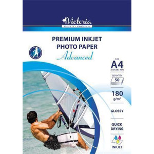 Fotografický papír "Advanced", do inkoustové tiskárny, lesklý, A4, 180 g, 50 ks / balení, VICTORIA