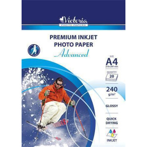 Fotografický papír "Advanced", do inkoustové tiskárny, lesklý, A4, 240 g, 20 ks / balení, VICTORIA