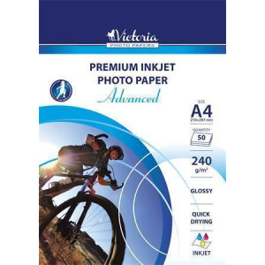 Fotografický papír "Advanced", do inkoustové tiskárny, lesklý, A4, 240 g, 50 ks / balení, VICTORIA
