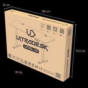 ULTRADESK Herní stůl LEVEL V2 WHITE, 140x68cm, 72-117cm, elektricky nastavitelná výška