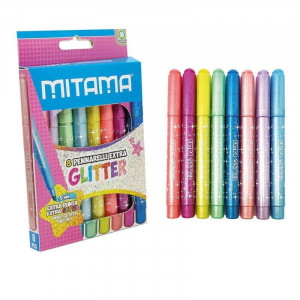 Fixy se třpytkami JUMBO, 8 různých barev, 5 mm, kulaté, MITAMA 62937