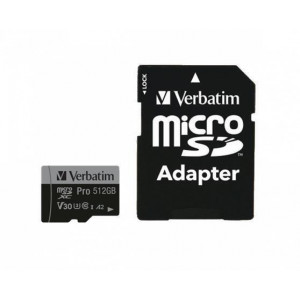 Paměťová karta "PRO“, microSDXC, 512GB, CL10/U3/A2, 100/90 MB/s, adaptér, VERBATIM 47046
