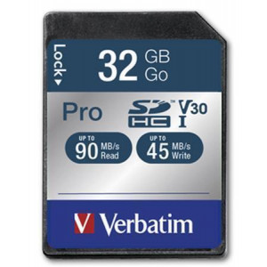 Paměťová karta "PRO", SDHC, 32GB, CL10/U3, 90/45MB/sec, VERBATIM