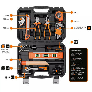 Sada nářadí, 10-200, 60 ks, velikost 1/4, kufřík,, NEO TOOLS