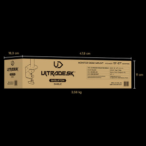 Polohovatelný držák ULTRADESK SKELETON Single pro monitor, 2-9KG, svorka a průchodka stolu, 17"-30", 75x75/100x100, černý