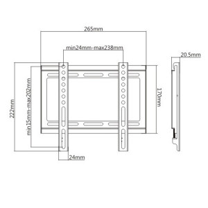 Fixní držák TV KL22G-22F, 23"-42", 35 kg max, 50x50-200x200 VESA, 20,5mm, černý