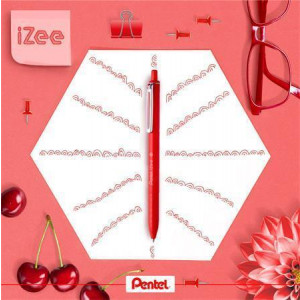 Kuličkové pero "iZee", červená, 0,35 mm, stiskací mechanismus, PENTEL BX467-B