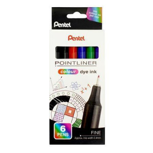 Liner "Pointliner", 6 různých barev, 0,4 mm, sada, PENTEL S40-6
