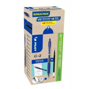 Gelové pero "G-2, Bonus Pack", modrá + náplň, 0,32 mm, stiskací mech., PILOT BL-G2-7-L+BLS-G2-7-L-S1