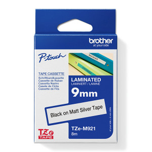 Brother originální páska do tiskárny štítků, Brother, TZE-M921, černý tisk/matně stříbrný podklad, laminovaná, 8m, 9mm