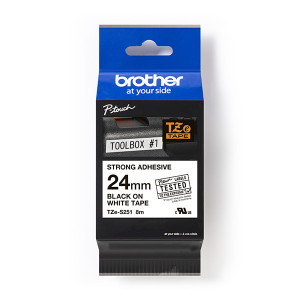 Brother originální páska do tiskárny štítků, Brother, TZE-S251, černý tisk/bílý podklad, laminovaná, 8m, 24mm, extrémně adhezivní