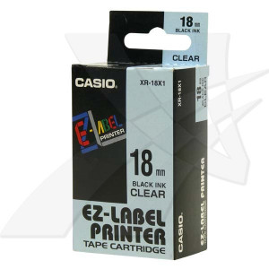 Casio originální páska do tiskárny štítků, Casio, XR-18X1, černý tisk/průhledný podklad, nelaminovaná, 8m, 18mm, DOPRODEJ