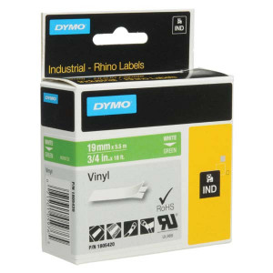Dymo originální páska do tiskárny štítků, Dymo, 1805420, bílý tisk/zelený podklad, 5.5m, 19mm, RHINO vinylová profi D1