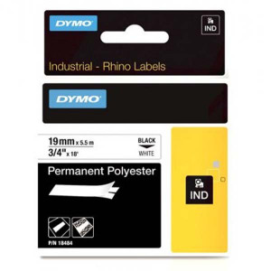Dymo originální páska do tiskárny štítků, Dymo, 18484, černý tisk/bílý podklad, 5.5m, 19mm, RHINO permanentní polyesterová D1