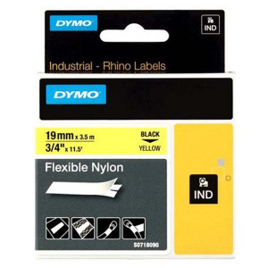 Dymo originální páska do tiskárny štítků, Dymo, 18491, černý tisk/žlutý podklad, 3.5m, 19mm, RHINO nylonová flexibilní