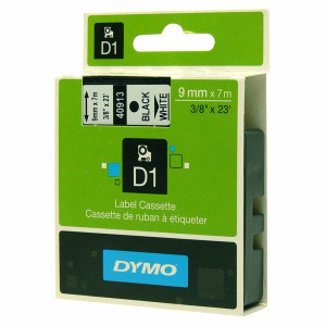 Dymo originální páska do tiskárny štítků, Dymo, 40913, S0720680, černý tisk/bílý podklad, 7m, 9mm, D1