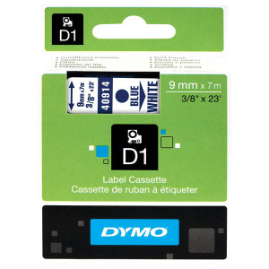 Dymo originální páska do tiskárny štítků, Dymo, 40914, S0720690, modrý tisk/bílý podklad, 7m, 9mm, D1