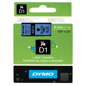 Dymo originální páska do tiskárny štítků, Dymo, 40916, S0720710, černý tisk/modrý podklad, 7m, 9mm, D1