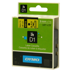 Dymo originální páska do tiskárny štítků, Dymo, 40918, S0720730, černý tisk/žlutý podklad, 7m, 9mm, D1