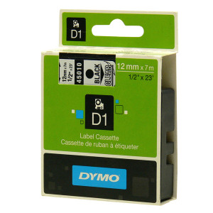 Dymo originální páska do tiskárny štítků, Dymo, 45010, S0720500, černý tisk/průhledný podklad, 7m, 12mm, D1