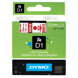 Dymo originální páska do tiskárny štítků, Dymo, 45015, S0720550, červený tisk/bílý podklad, 7m, 12mm, D1