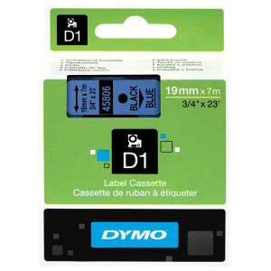 Dymo originální páska do tiskárny štítků, Dymo, 45806, S0720860, černý tisk/modrý podklad, 7m, 19mm, D1
