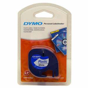 Dymo originální páska do tiskárny štítků, Dymo, 91221, S0721660, černý tisk/bílý podklad, 4m, 12mm, LetraTag plastová páska