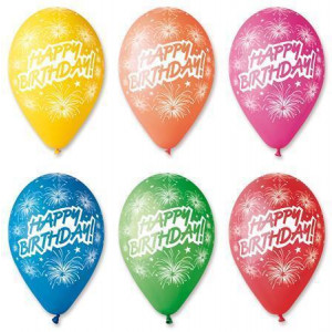 Balónek, Happy Birthday, ohňostroj, 30 cm