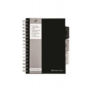 Blok "Black project book", A5, černá, linkovaný, 125 listů, spirálová vazba, PUKKA PAD