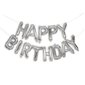 Balónek "Happy Birthday", stříbrná, 40 cm, PUKKA PAD PTY066