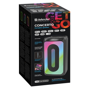 Defender reproduktor CONCERTO, Li-Ion, 2.0, 20W, černý, regulace hlasitosti, LED podsvícení, BT 5.3, TWS, 60Hz~20kHz