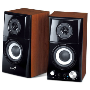 Genius reproduktory SP-HF500A v2, 2.0, 16W, hnědo-černé, regulace hlasitosti, sluchátkový výstup, 3,5 mm jack (USB)+ AUX, 100Hz~20