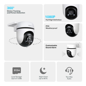 TP-link IP kamera venkovní Tapo C500, Full HD (1920x1080), Wifi 2.4 GHz /ethernet, bílá, noční vidění, alarm , det. pohybu