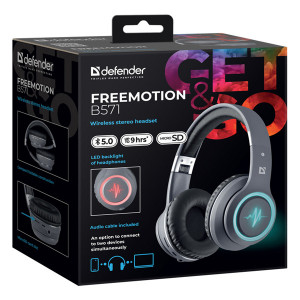 Defender FreeMotion B571 sluchátka s mikrofonem, bezdrátová, šedá, 2.0, 40 mm měniče typ micro-USB