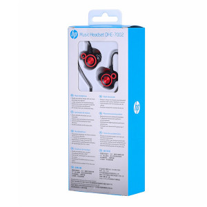 HP DHE-7002 sluchátka s mikrofonem, drátová, červená, 2.0, špuntová typ 3.5 mm jack, DOPRODEJ