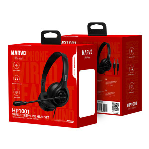Marvo HP1001 sluchátka s mikrofonem, drátová, černá, 2 x 3.5 mm Jack
