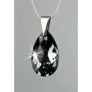 Náhrdelník, SWAROVSKI® Crystals, černý diamant, tvar kapky, 16 mm, ART CRYSTELLA